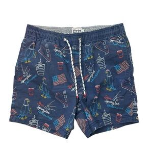 Party Pants Men's Star Spangled Hammered swim trunks in navy blue sz sm